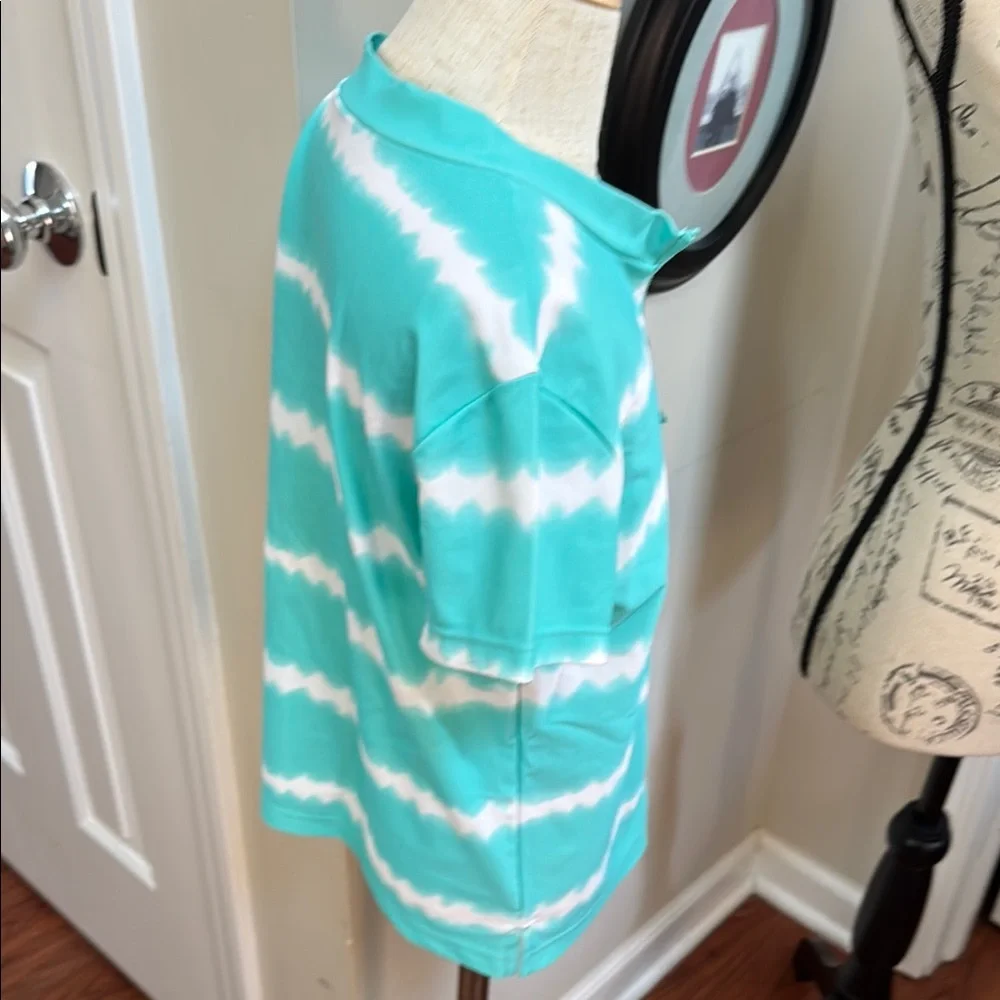 🏊‍♀️ GAP Kids Aqua & White Tie Dye Short Sleeve Zip Up Swim Rashguard XL/12 Girl